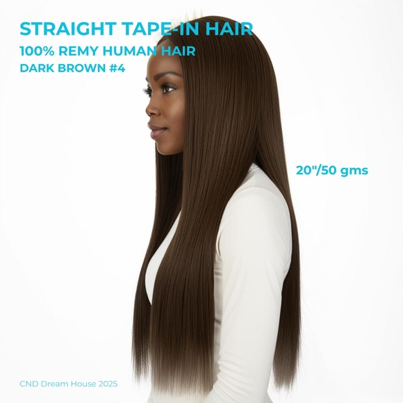 20" Tape-In Hair Extensions 50g Dark Brown #4 - Picture 1 of 7